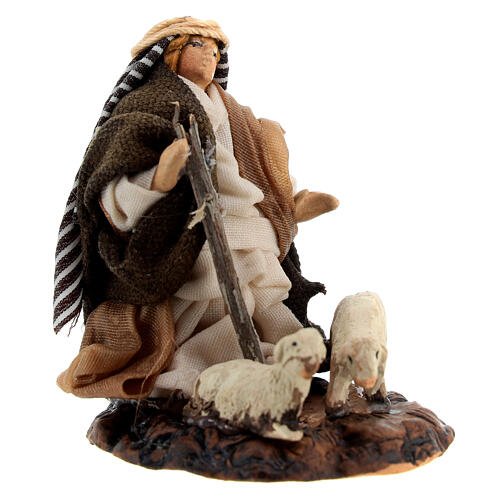 Pastor árabe con corderos y bastón para belenes 6 cm 3