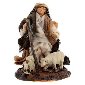 Arab shepherd with lambs and staff for nativity scenes 6 cm