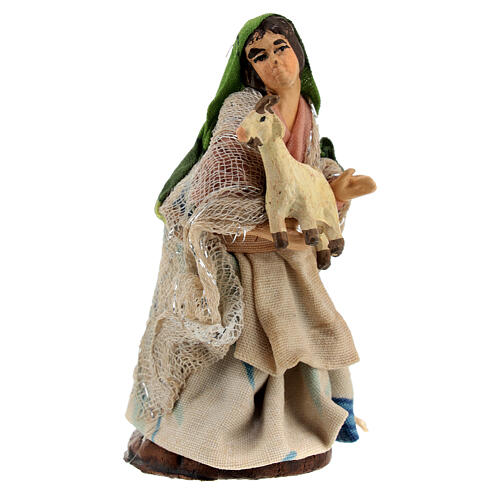 Donna con pecora in piedi presepe 8 cm 3