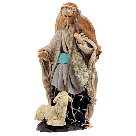 Old Arabic Woman with sheep and staff for Neapolitan Nativity Scene of 12 cm