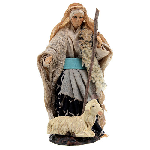 Old Arabic Woman with sheep and staff for Neapolitan Nativity Scene of 12 cm 1