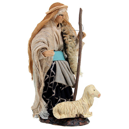 Vieille dame arabe avec mouton et canne crèche napolitaine 12 cm 3