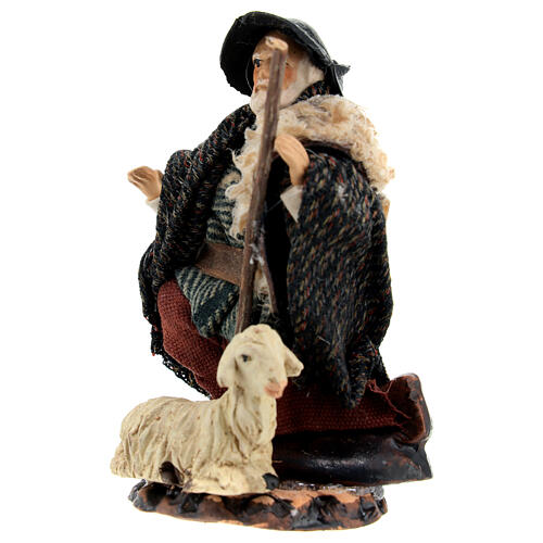 Old man on his knees with sheep for Neapolitan Nativity Scene of 12 cm 2