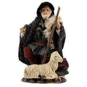 Old man kneeling staff sheep Neapolitan nativity scene 12 cm