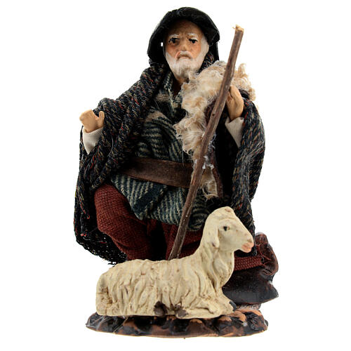 Old man kneeling staff sheep Neapolitan nativity scene 12 cm 1