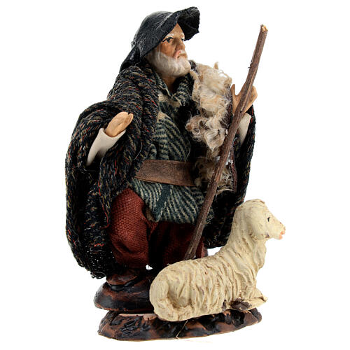 Old man kneeling staff sheep Neapolitan nativity scene 12 cm 3