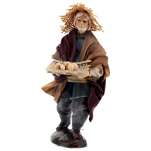 Old man with straw hat and eggs Neapolitan nativity scene 12 cm 2