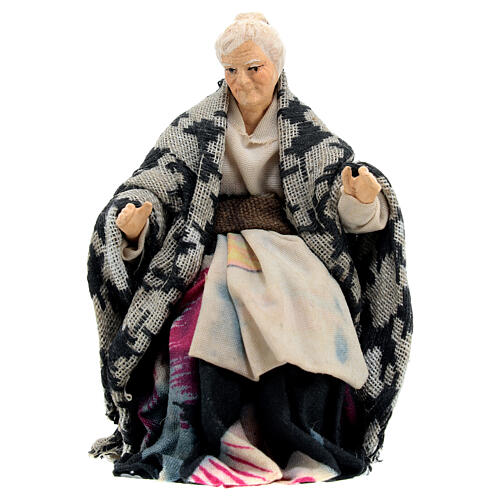 Old woman seated for Neapolitan Nativity Scene of 12 cm 1