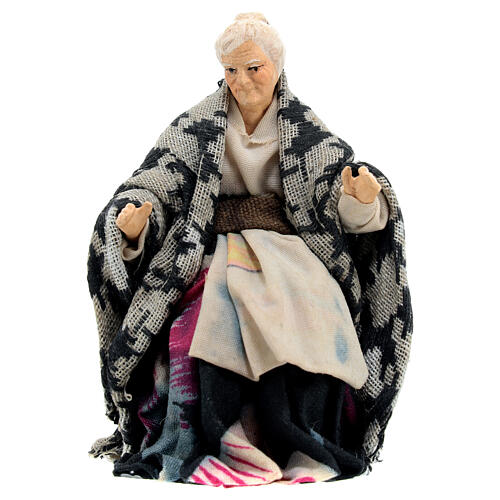 Mulher idosa sentada para presépio napolitano com figuras de altura média 12 cm 1