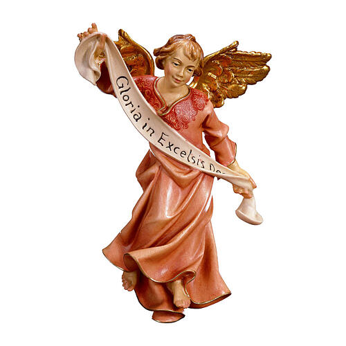 Ángel gloria rojo para belén Original madera pintada en Val Gardena 10 cm de altura media 1