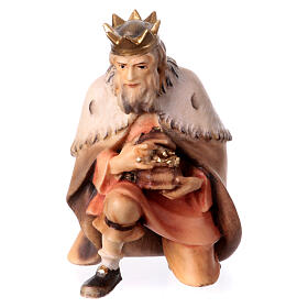 Rey mago de rodillas para belén Original madera pintada en Val Gardena 10 cm de altura media