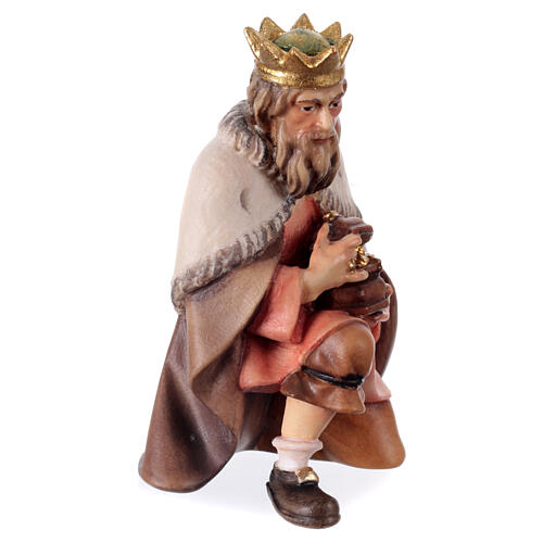 Kneeling Wise Man Original Pastore Nativity Scene in painted wood from Val Gardena 12 cm 3