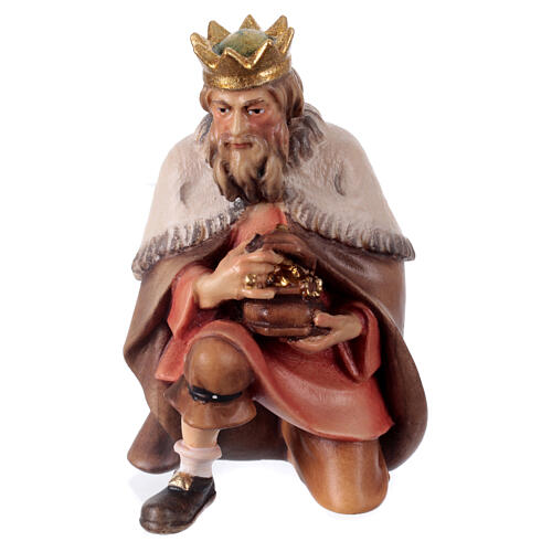 Rey mago de rodillas para belén Original madera pintada en Val Gardena 12 cm de altura media 1
