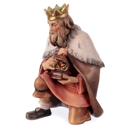 Rey mago de rodillas para belén Original madera pintada en Val Gardena 12 cm de altura media 2