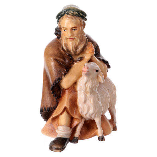 Berger agenouillé avec mouton crèche Original Berger bois peint Val Gardena 10 cm 1