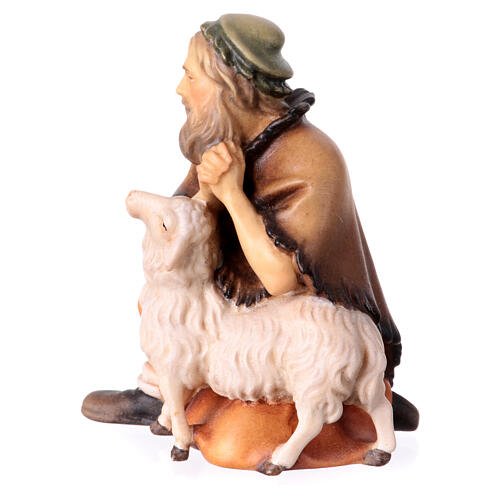 Kneeling shepherd with sheep Original Pastore Nativity Scene in painted wood from Val Gardena 12 cm 2