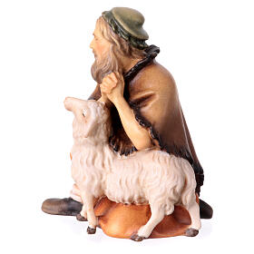 Sheep herder kneeling with sheep, 12 cm nativity Original Shepherd model, in painted Valgardena wood