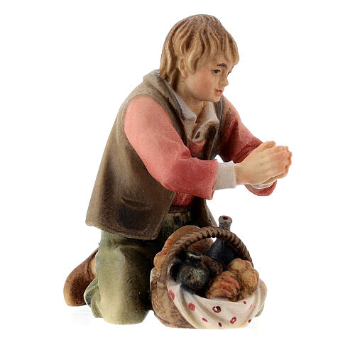 Kneeling shepherd with bread Original Pastore Nativity Scene in painted wood from Val Gardena 10 cm 3