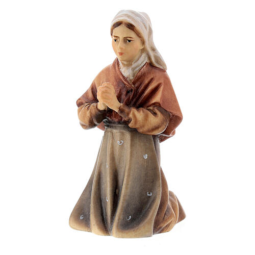 Woman farmer praying on her knees Original Pastore Nativity Scene in painted wood from Val Gardena 10 cm 2
