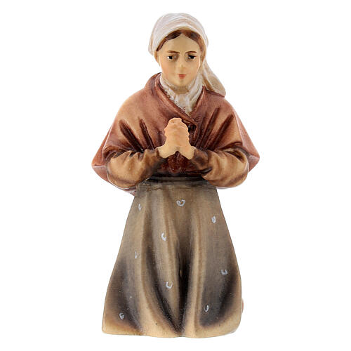 Kobieta ze wsi modląca się klęcząca do szopki Original Pastore drewno malowane Val Gardena 10 cm 1