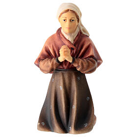 Woman farmer praying on her knees Original Pastore Nativity Scene in painted wood from Val Gardena 12 cm