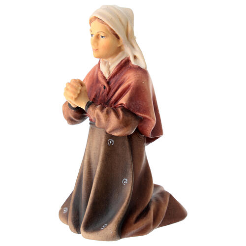 Woman farmer praying on her knees Original Pastore Nativity Scene in painted wood from Val Gardena 12 cm 2