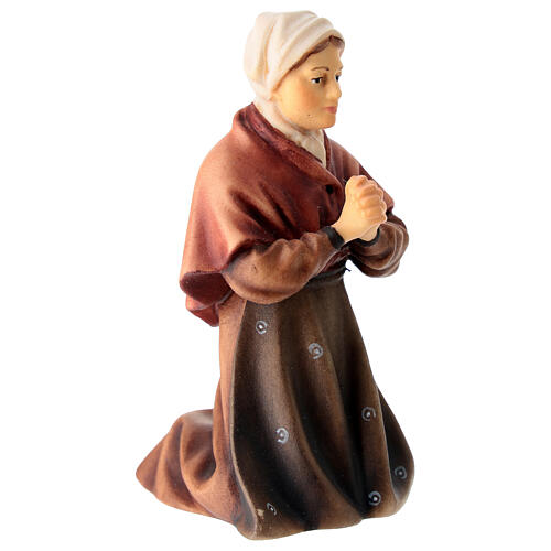 Woman farmer praying on her knees Original Pastore Nativity Scene in painted wood from Val Gardena 12 cm 3