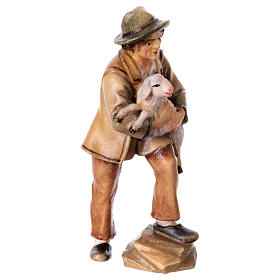 Shepherd with lamb Original Pastore Nativity Scene in painted wood from Valgardena 10 cm