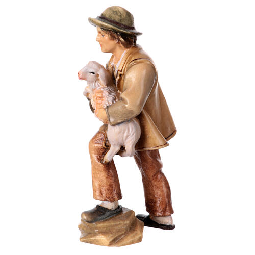 Berger avec agneau pour crèche Original Berger bois peint Val Gardena 10 cm 3