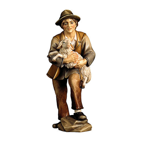 Shepherd with lamb, 10 cm nativity Original Shepherd model, in painted Valgardena wood 1