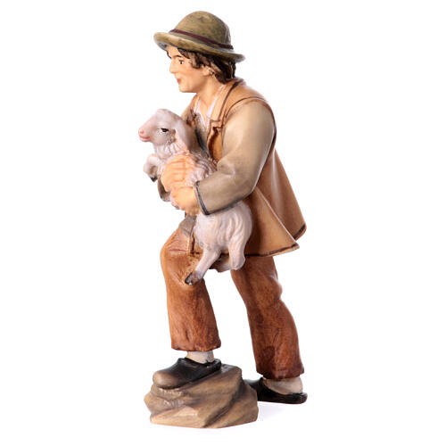 Shepherd with lamb Original Pastore Nativity Scene in painted wood from Valgardena 12 cm 2