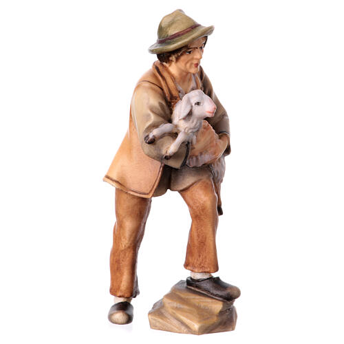 Shepherd with lamb Original Pastore Nativity Scene in painted wood from Valgardena 12 cm 3