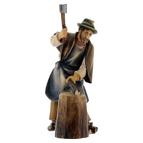 Boscaiolo con ceppo di legno per presepe Original Pastore legno dipinto in Valgardena 10 cm
