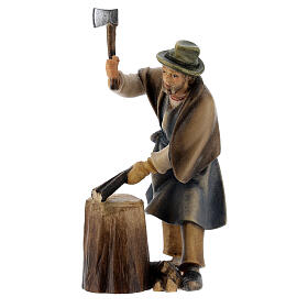Boscaiolo con ceppo di legno per presepe Original Pastore legno dipinto in Valgardena 10 cm