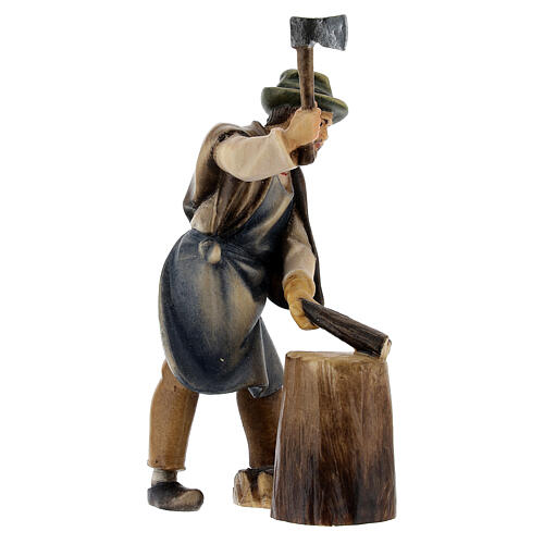 Lumberjack with wood stump, 10 cm nativity Original Shepherd model, in painted Valgardena wood 3
