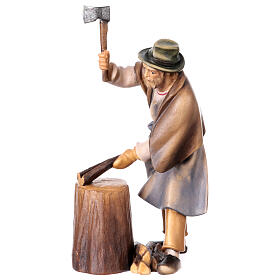 Boscaiolo con ceppo di legno presepe Original Pastore legno dipinto in Val Gardena 12 cm