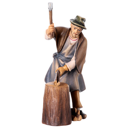 Boscaiolo con ceppo di legno presepe Original Pastore legno dipinto in Val Gardena 12 cm 1