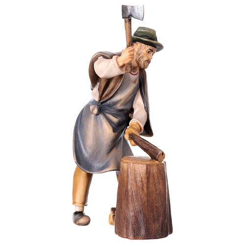 Lumberman with wood stump, 12 cm nativity Original Shepherd model, in painted Valgardena 12 cm 3