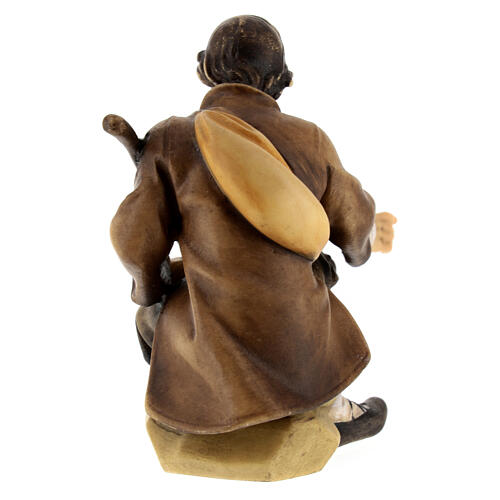 Sitting shepherd with stick Original Pastore Nativity Scene in painted wood from Valgardena 12 cm 4