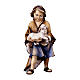 Enfant avec agneau pour crèche Original Berger bois peint Val Gardena 10 cm s1