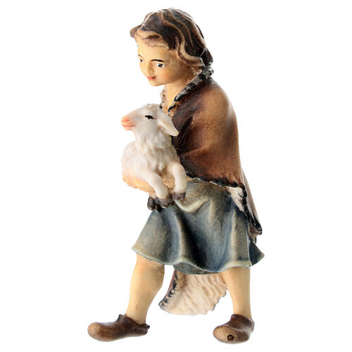 Enfant avec agneau pour crèche Original Berger bois peint Val Gardena de 12 cm 2