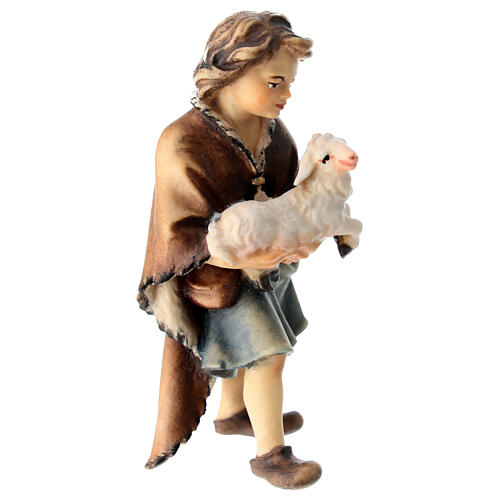 Enfant avec agneau pour crèche Original Berger bois peint Val Gardena de 12 cm 3