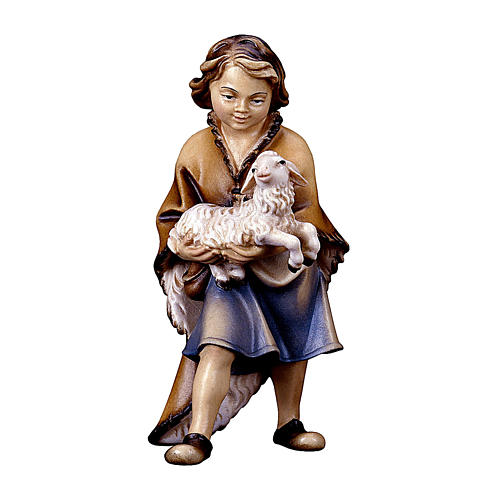 Dziecko z jagnięciem szopka Original Pastore drewno malowane Val Gardena 12 cm 1