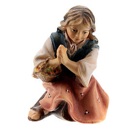 Girl kneeling that prays, 10 cm nativity Original Shepherd model, in painted Val Gardena wood