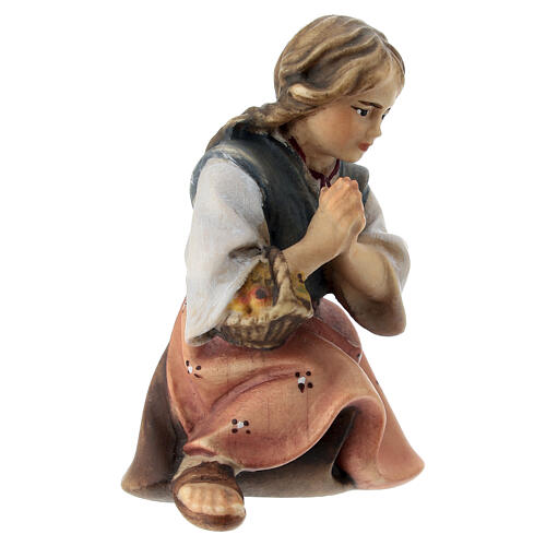 Kneeling girl in prayer Original Pastore Nativity Scene in painted wood from Valgardena 12 cm 3