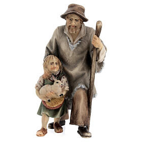 Berger avec petite fille pour crèche Original Berger Val Gardena bois peint 10 cm