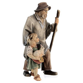 Berger avec petite fille pour crèche Original Berger Val Gardena bois peint 10 cm