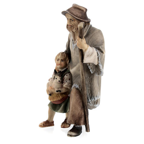 Berger avec petite fille pour crèche Original Berger Val Gardena bois peint 10 cm 3