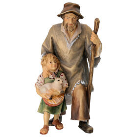 Berger avec petite fille pour crèche Original Berger Val Gardena bois peint de 12 cm