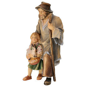 Berger avec petite fille pour crèche Original Berger Val Gardena bois peint de 12 cm